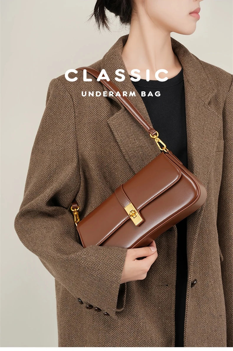 Toptrends Elegant Genuine Leather Underarm Shoulder Bags For Women 2025 Luxury Designer Crossbody Purses Saddle Ladies Handbags