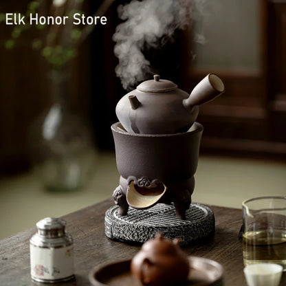 Handmade Pottery Carbon Charcoal Furnace Vermilion Style Olive Wood Boil Water Stove for Tea Kettle Household Kung Fu Teaware