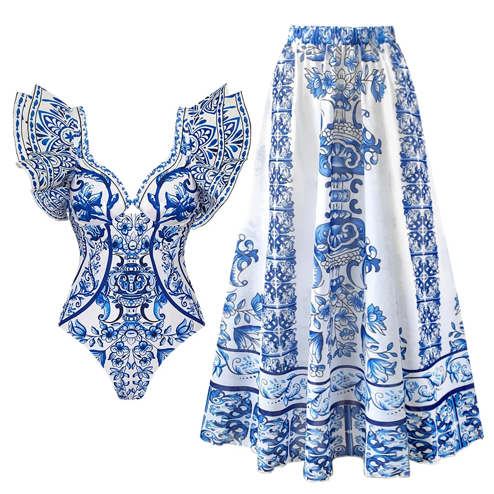 2026 New Sexy Ruffle Bikini Set Printed Brazilian Biquini Women Swimwear Skirt Bathing Suit Girls Summer Beachwear Dress