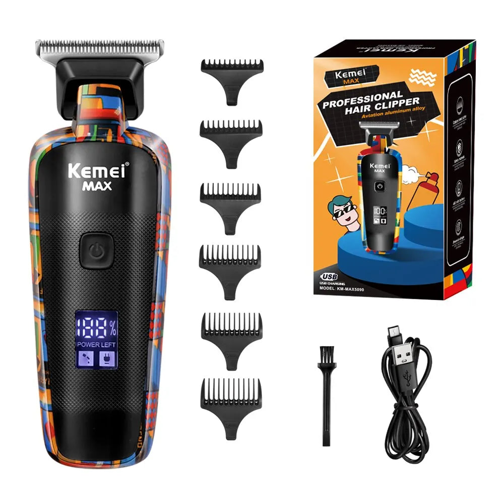 Kemei-5090 Digital Display Professional Barber Pusher For Men Hair Clipper Reciprocating Random Graffiti Pattern Electric