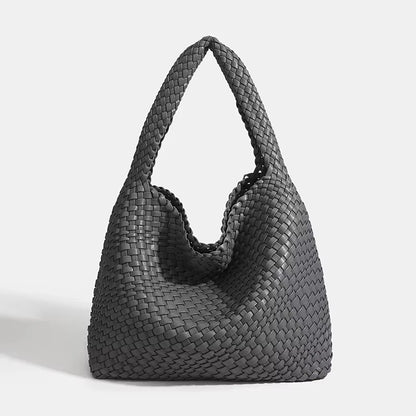 Women's Fashionable Woven PU Leather Tote Bag Shoulder Handbag Top-Handle Bag with Purse - Stylish Woven Bag Purses