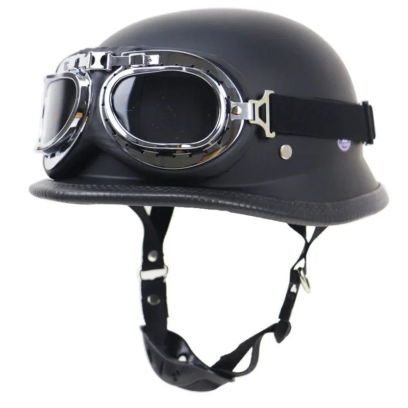 DOT Chrome Silver Mirror Color Motorcycle Helmet German Motorcycle Half Helmet Chopper Biker Pilot Helmet with Free Goggle