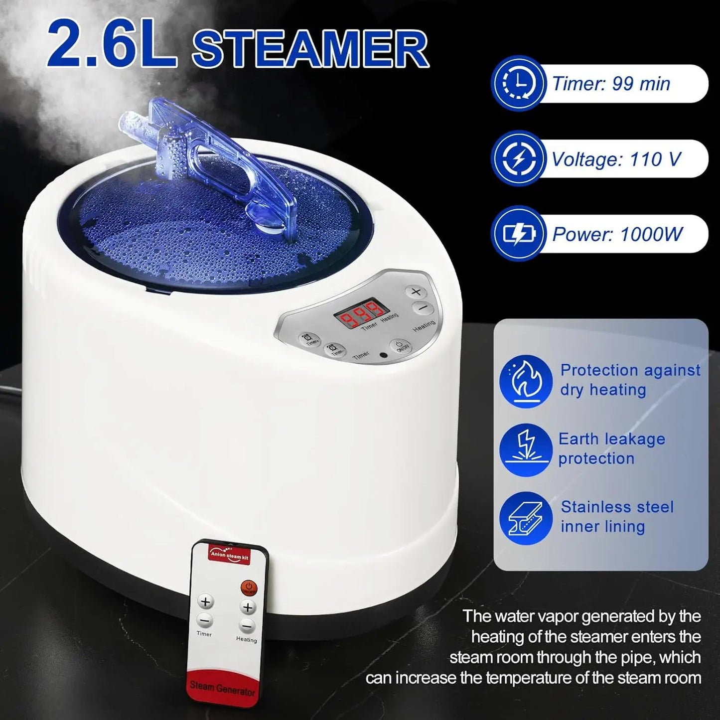 Portable Steam Sauna Personal Full Body Sauna Spa for Home Relaxation,4L1500 Watt Steamer Remote Control Portable Chair