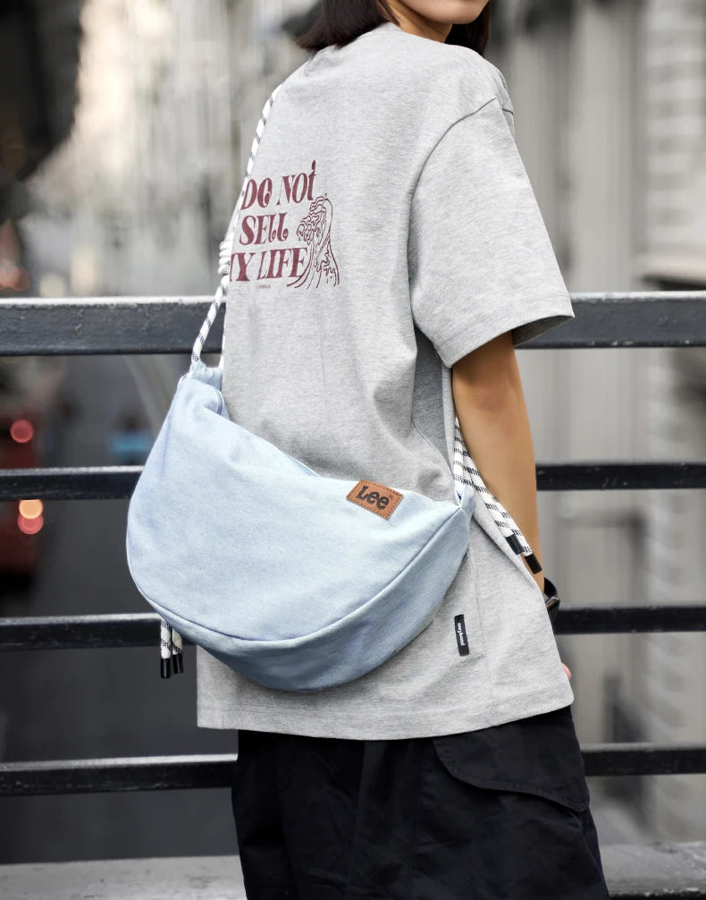 LEE 2025 Teenagers Waterproof Denim Crossbody Shoulder Bag Women Men Stylish Jeans Hobo Dumpling Crescent Bag Student Ipad Pack