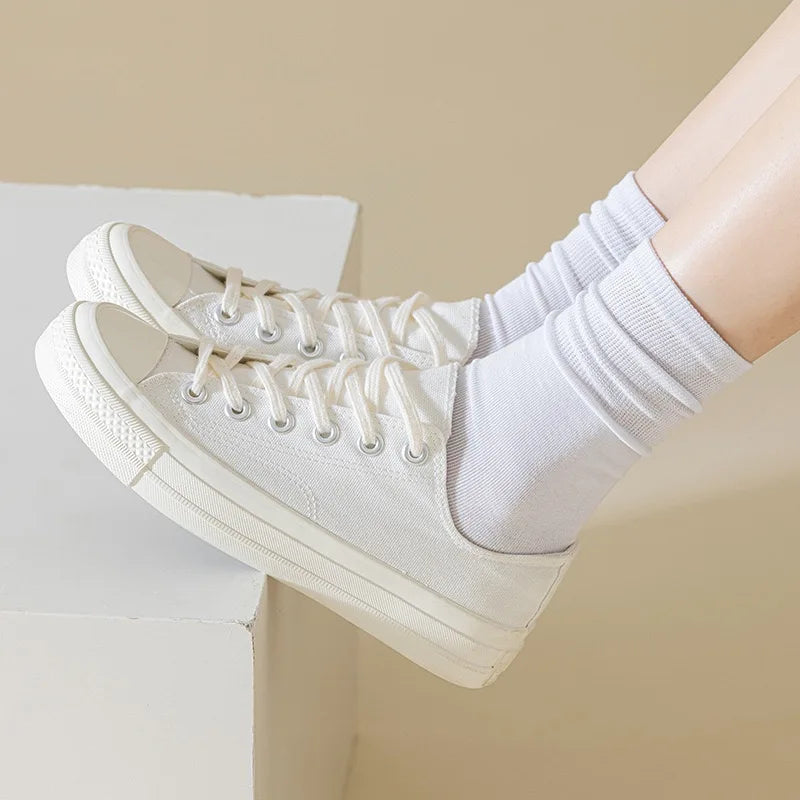 4 Pairs Women Socks Loose Socks Autumn Winter Japanese Style Ins Boneless Flat Seam Comfortable Mid Tube Cotton Socks Harajuku