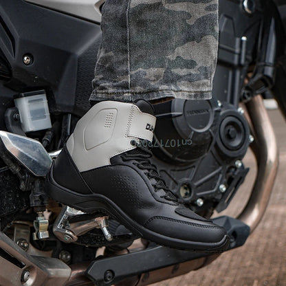 DUHAN  Motorcycle Boots Male Boots for Men Motocross Waterproof Anti Slip Fall Prevention Mid Top Leather Cycling Riding Shoes