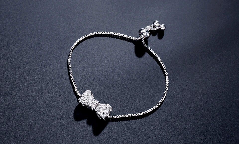 ZAKOL Fashion Bow Zirconia Crystal  Adjustable Bracelet & Bangle for Women Brilliant CZ Party Jewelry