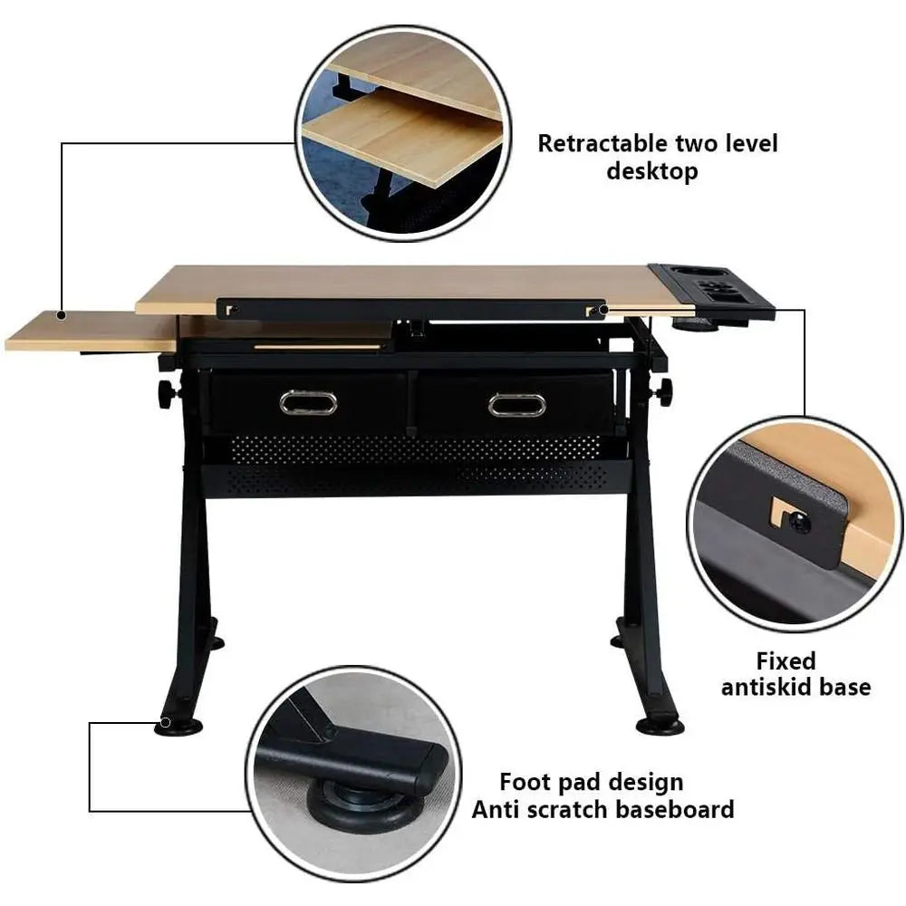 Adjustable Height Drafting Desk for Art, Craft, and Workspaces - Ideal for Artists, Painters, Students, and Adults