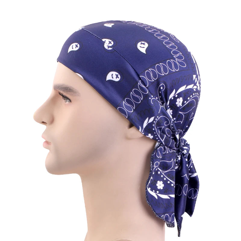 New Paisley Print Hip Hop Turban Cap Elastic Head Wraps Breathable Casual Durags Candy Color Durag Unisex Bandana Pirate Hats