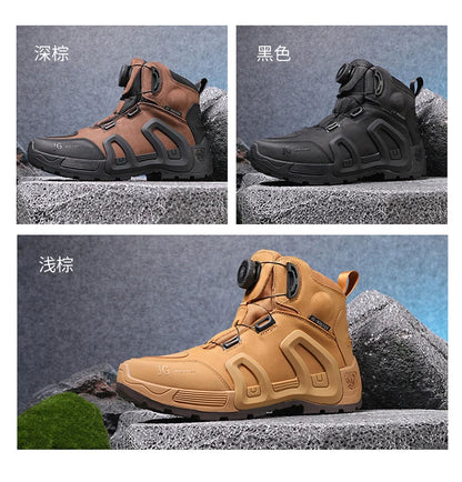 Men Motorcycle Riding Boots Waterproof Cowhide Leather Breathable Anti-Slip Wear-Resistant Street Moto Shoes