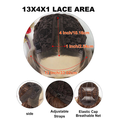 13*4*1 Lace Front Wig Ombre Brown Long Curly Synthetic Wig for Women Heat Resistant Hair Daily Party Cosplay