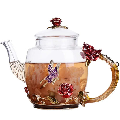 Hand-painted Enamel Color Tea Pot Heat-resistant Glass Single Teapot High-grade Flower Kungfu Water Pots Kettle