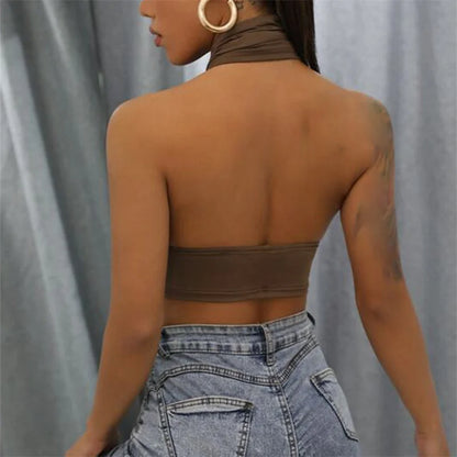 y2k Halter Top Women Summer Clothes Solid Color Sleeveless Backless Vest T Shirt 2000s Aesthetic Clothing Streetwear