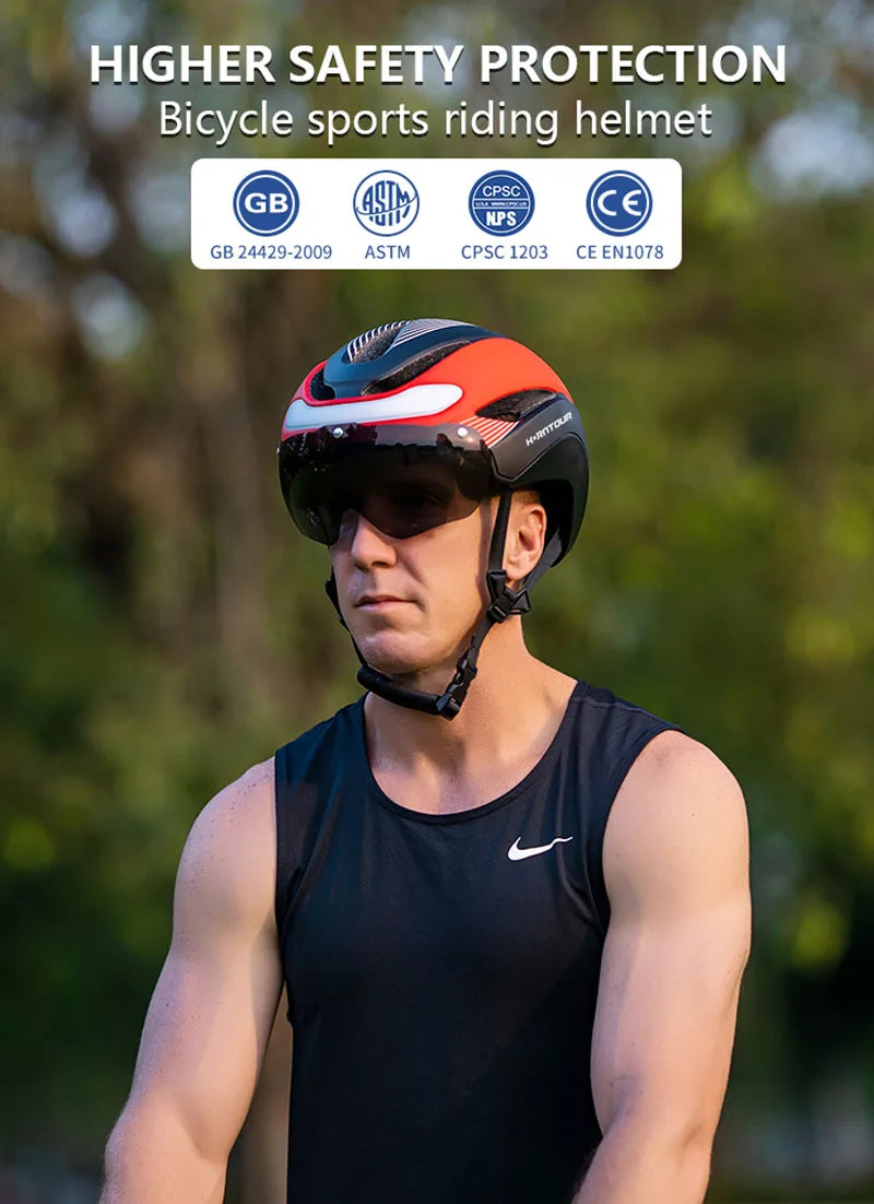 Horntour New Bicycle Helmet Ride Lights Racing Road Bike Helmet Men and Women Outdoor Sports Pro Cycling Bicicleta Safety Cap ﻿