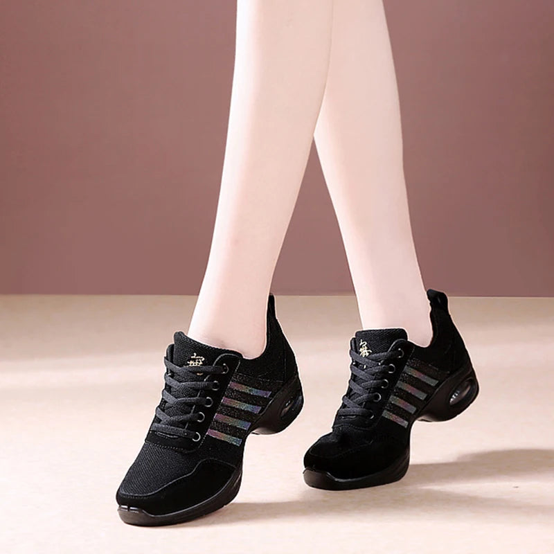Dance Sneakers for Woman Jazz Shoes Mesh Modern Outsole Dance Sneakers Breathable Lightweight Dancing Fitness Shoes for Women