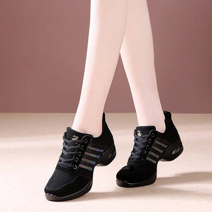 Dance Sneakers for Woman Jazz Shoes Mesh Modern Outsole Dance Sneakers Breathable Lightweight Dancing Fitness Shoes for Women