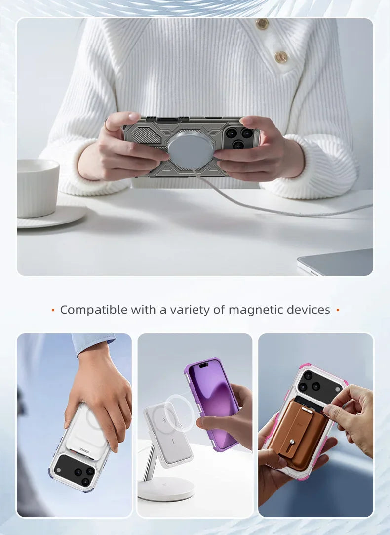 Military Armor Phone Case For iPhone 17 16 15 14 13 Pro Max 17Air 16E Magnetic Wireless Charging Anti-Drop Protective Cover