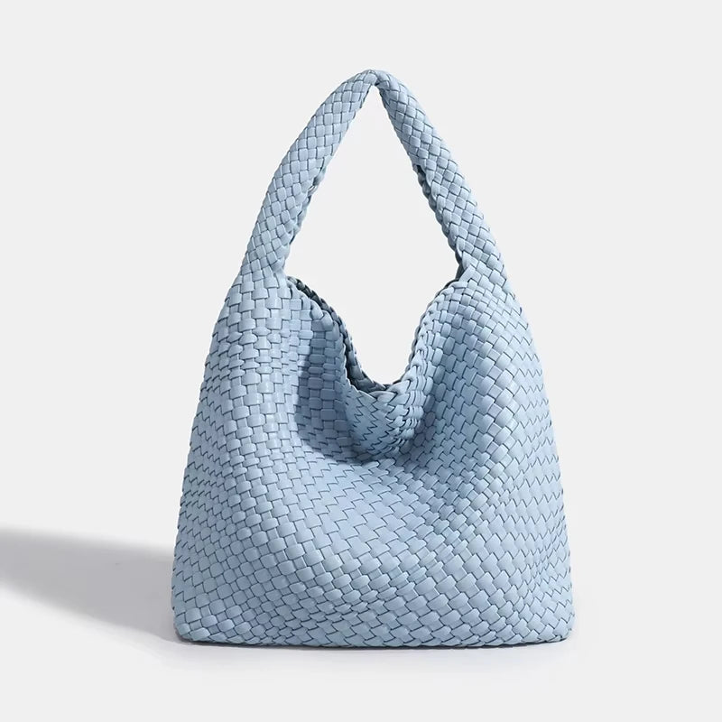 Women's Fashionable Woven PU Leather Tote Bag Shoulder Handbag Top-Handle Bag with Purse - Stylish Woven Bag Purses