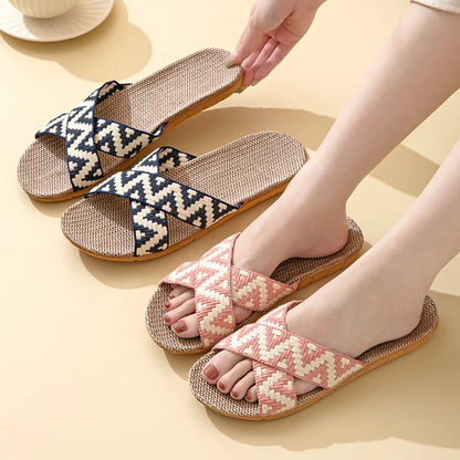 Hemp Casual Women's Slippers Home Flats Spring Summer Luxury Designer Woman Shoes Fashion Indoor Slides Ladies Soft Sole Elegant