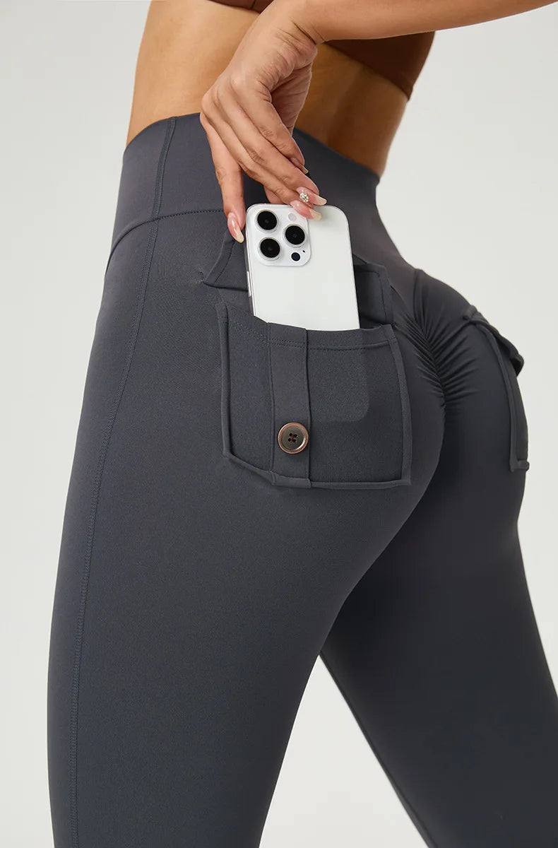 Women's Flared Pants Yoga Leggings Bell-bottoms Tight Elastic Breathable Sports Pants Back Waist Pockets Womens Clothing