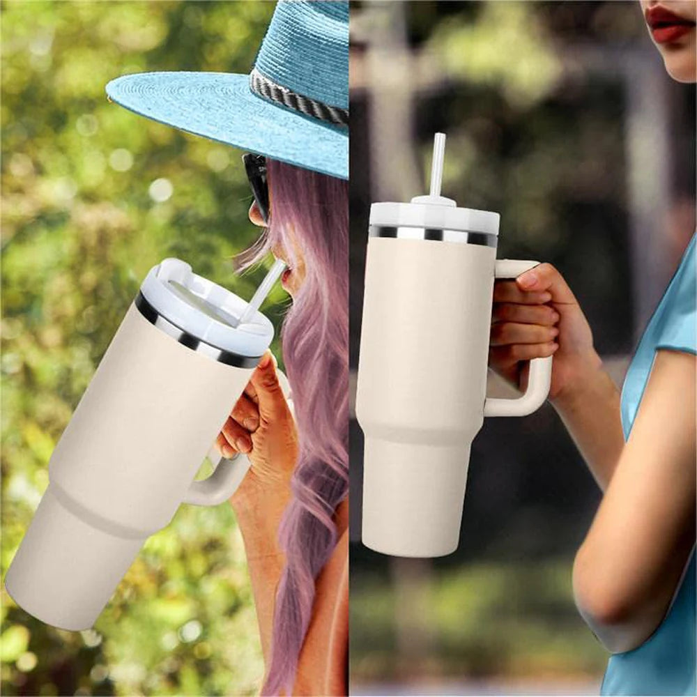 40oz Tumbler with Handle Straw and Silicone Boom Stainless Steel Vacuum Thermos Cup Large Capacity Travel Car Coffee Mug Logo