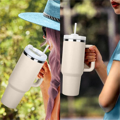 40oz Tumbler with Handle Straw and Silicone Boom Stainless Steel Vacuum Thermos Cup Large Capacity Travel Car Coffee Mug Logo