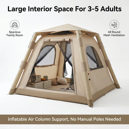 Automatic Inflatable Camping Tent 3-5 Person Waterproof UV Protection With Electric Pump Portable Outdoor Family Hiking Beach Te