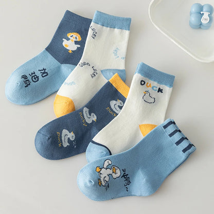 10 Pairs Boys Cartoon Duck Socks Children Baby Toddler Sport Socks School Student Spring Autumn Soft Kids Fashion Mid Tube Socks