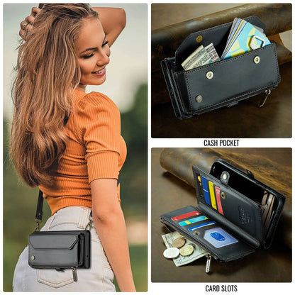 Crossbody Wallet Case for iPhone 17 Pro Max iPhon Air 17 Pro,RFID Blocking, 7-10 Card Slots, PU Leather Flip Wristlet with Strap