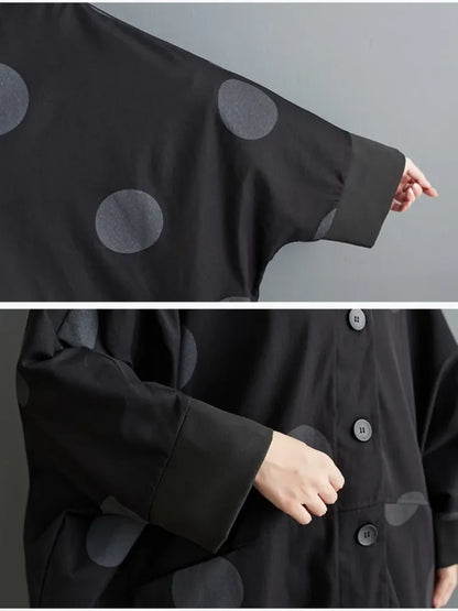 Oversized Polka Dot Trench Coat Women Vintage Autumn Loose Ladies Outwear Casual Trench Coats Fashion Woman Long Jacket Coat