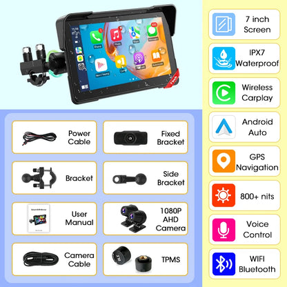7 inch Motorcycle CarPlay Screen With TPMS GPS for Moto Navigation Display Screen Android Auto Digital Motorcycle Dashboard BT