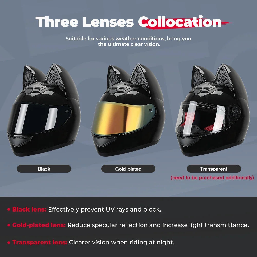 KEMITOUR Full Face Motorcycle Helmet DOT Certification Cat Ear Safety Moto Helmet For Women Men Breathable Gift For Girlfriend