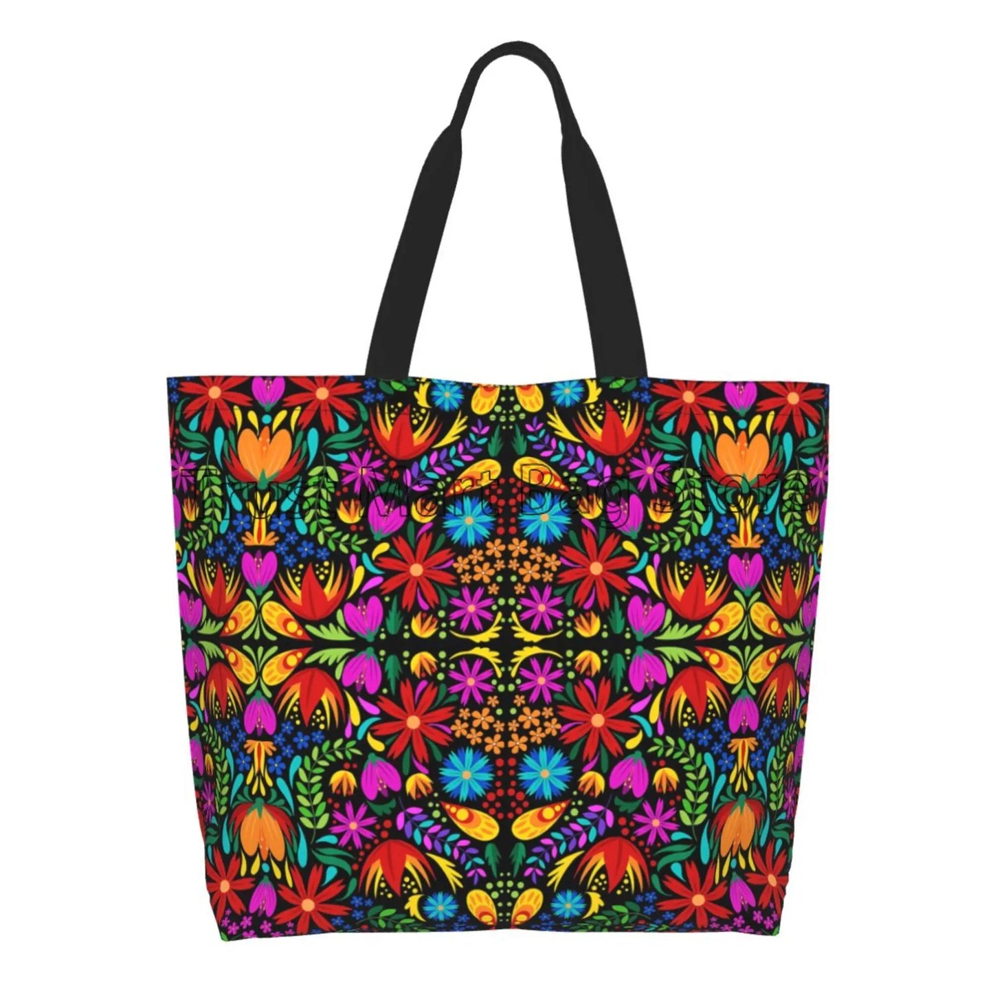 Mexican Ethnic Flowers Tote Bag Large Capacity Zipper Women Grocery Bags Purse Shopping Handbags Casual Travel Shoulder Bag