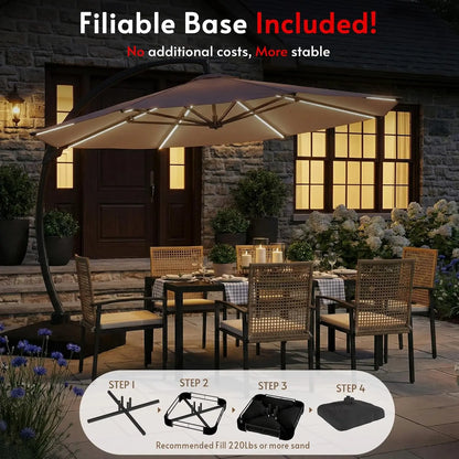 11FT Solar Powered LED Light Cantilever Patio Umbrella with Base Included, Large Cantilever Umbrella with, Customized