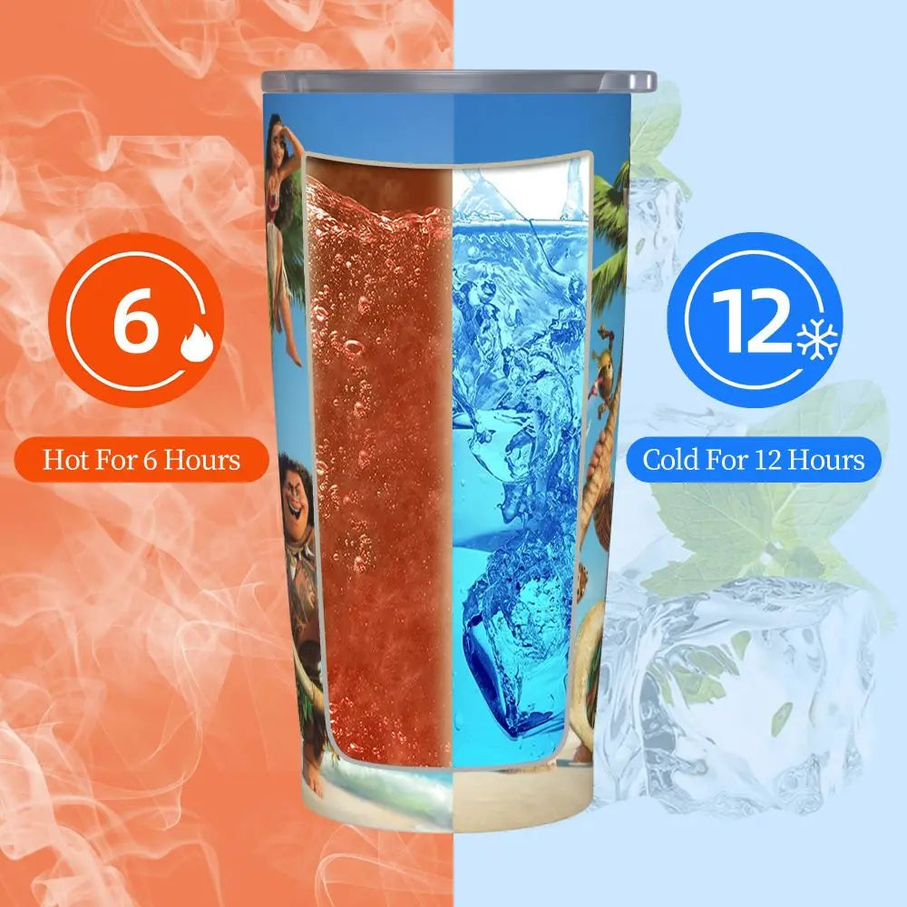 Moana and Pua Cartoon Movie Insulated Tumbler with Straws Stainless Steel Coffee Mugs Double Wall Car Bottle Cups 20oz