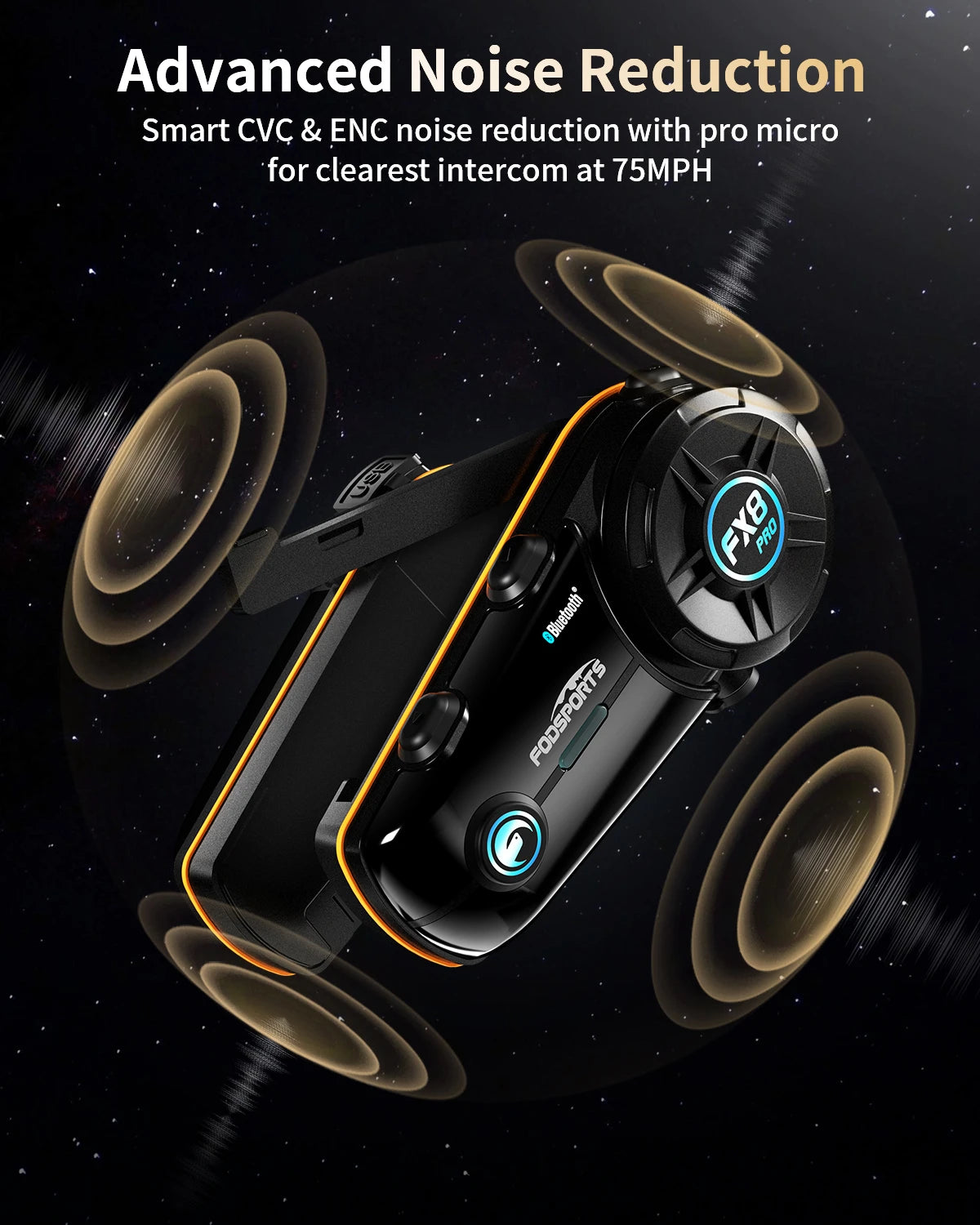 2pcs Fodsports FX8 Pro Motorcycle Helmet Intercom Bluetooth Headset Interphone,10 Riders 2000M,Dual Chip,Support APP.