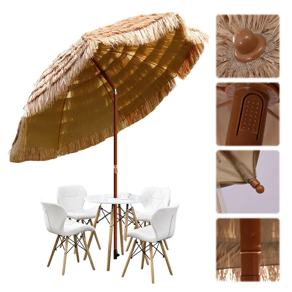 8-Rib Beach Umbrella 6.23ft/1.9m Height Adjustable Folding Patio Umbrellas Large Outdoor Thatched Tiki Umbrella For Garden Patio