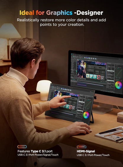UPERFECT 4K Portable Touch Monitor 15.7" 3840 * 2160 UHD w/USB-C HDMI Laptop Display 1200:1 100% RGB IPS 10-Point Touch Screen