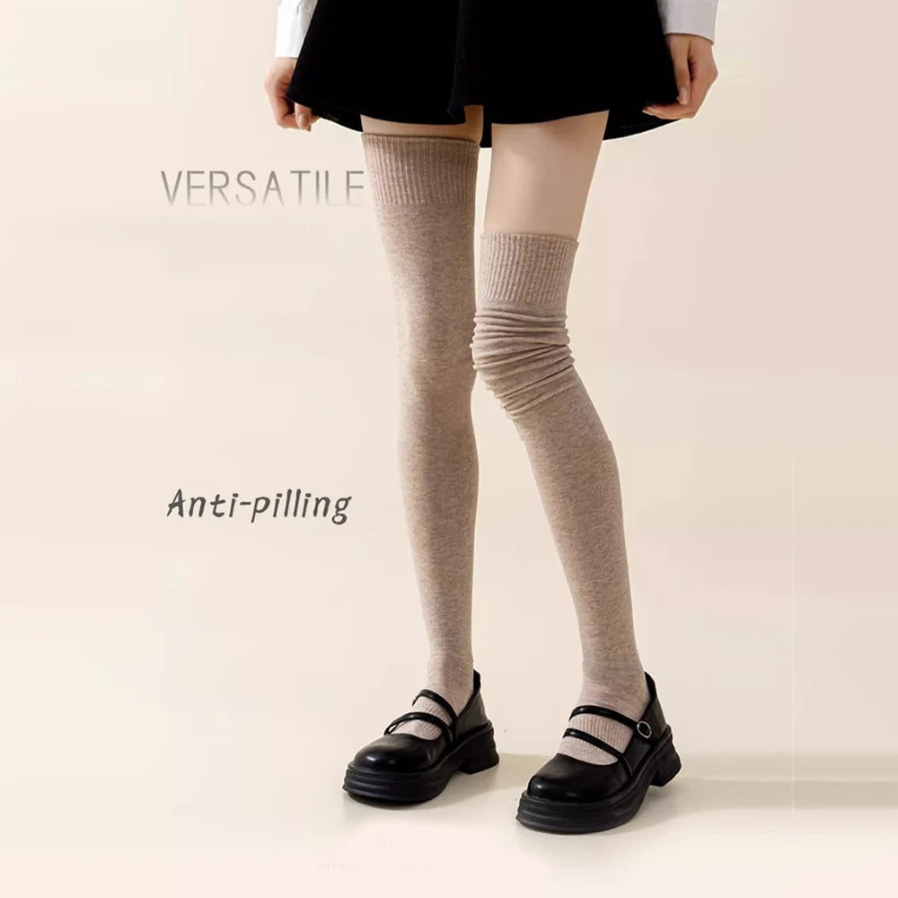 Winter Thigh High Socks For Women 100cm Lengthened JK Lolita Stockings Solid Color Over The Knee Stocks Slim Velvet Thigh Socks