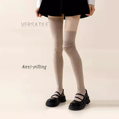 Winter Thigh High Socks For Women 100cm Lengthened JK Lolita Stockings Solid Color Over The Knee Stocks Slim Velvet Thigh Socks