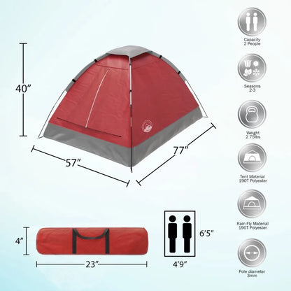 2-Person Dome Tent with Camping Accessories - Including Rain Fly and Carry Bag in Red - by Outdoors