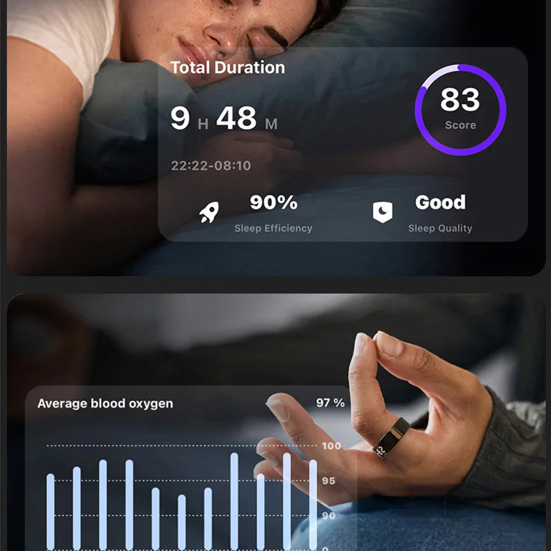 Touch Display Smart Ring R11C with Charging Box-1ATM Waterproof Step Health Tracker 5.2 BLE Heart Rate Blood Oxygen Monitor
