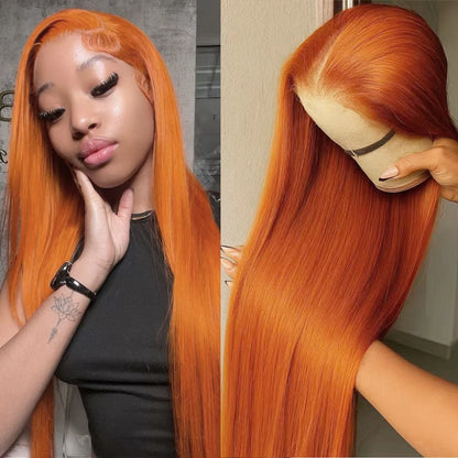 AIMEYA 13x4 Lace Orange Wig Lace Front Natural Hairline Synthetic Long Silky Straight Wig Daily Wear Heat Resistant Fiber