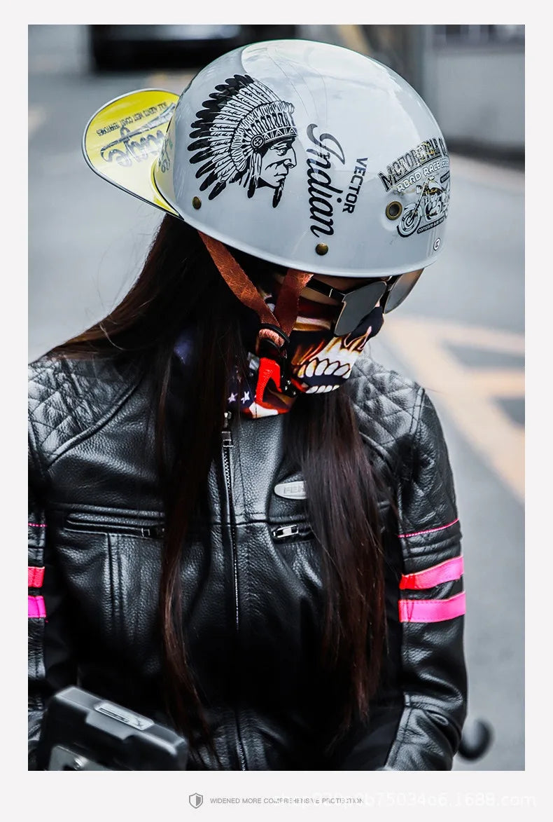 Retro Bucket Half Helmet for Men & Women - Motorcycle & Electric Bike Safety Helmet