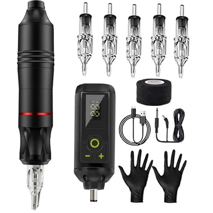 Tattoo Kit Rotary Wireless Tattoo Machine Pen with Tattoo Cartridge Needles Accessories Set Tattoo Design Draw Kit