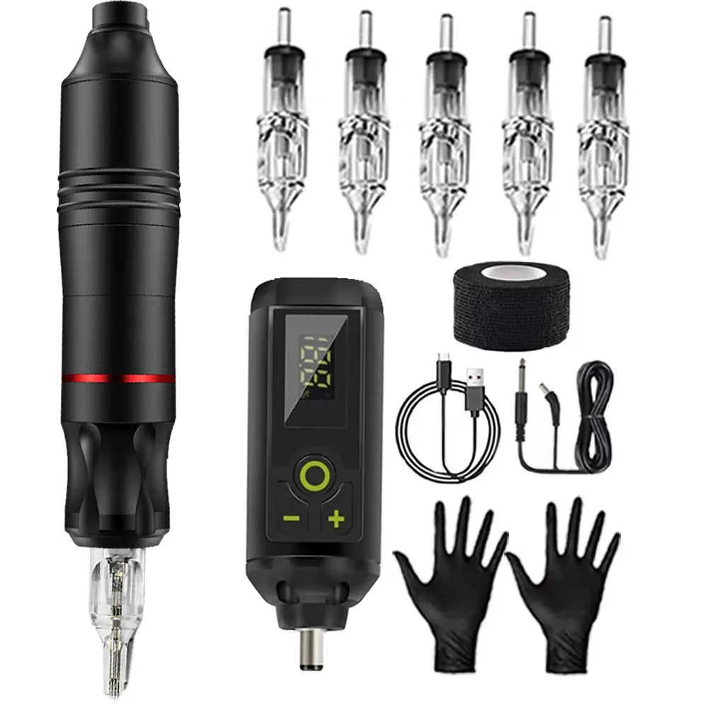 Tattoo Kit Rotary Wireless Tattoo Machine Pen with Tattoo Cartridge Needles Accessories Set Tattoo Design Draw Kit