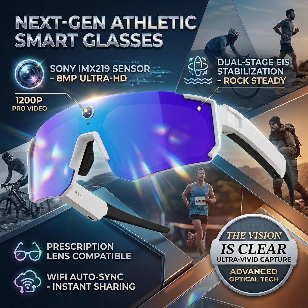 2026New AI Smart Glasses ChatGPT 1080P Camera 8MP Anti-shake Cycling Video&Photo Sport Sunglasses DualMic 32GB Windproof Goggles