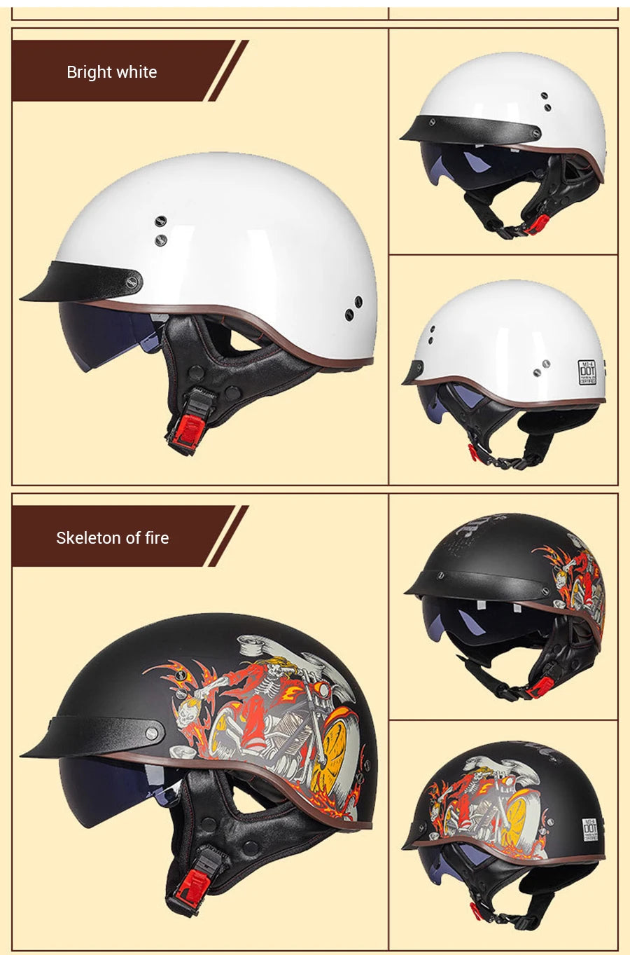 DOT Certification Motorcycle Helmet Retro Motocross Half Helmet Open Face Scooter Biker Sunshade Lens Summer Moto Men Helmet