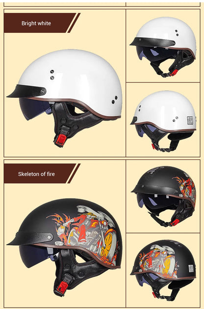 DOT Certification Motorcycle Helmet Retro Motocross Half Helmet Open Face Scooter Biker Sunshade Lens Summer Moto Men Helmet