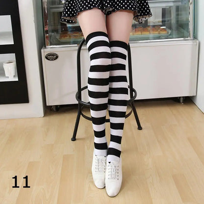 2Pair/Set Women Gothic Punk Over Knee Long Stripe Socks Girl Arm Sleeve Gloves Thigh High Cotton Socks Sweet Cute Christmas Gift